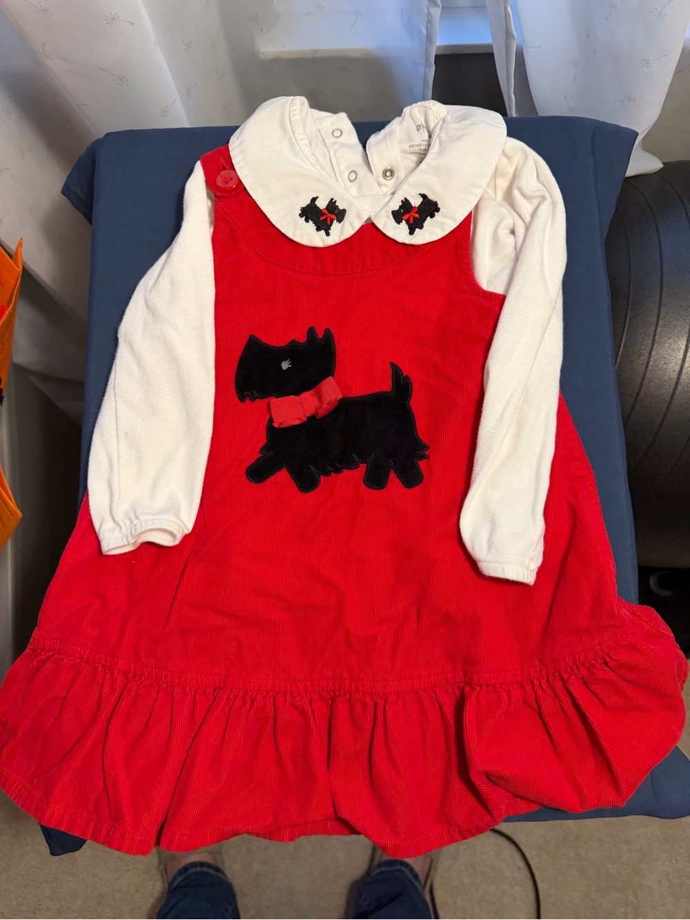 Gymboree White shirt with Red Corduroy Dress with Black Scottie Applique